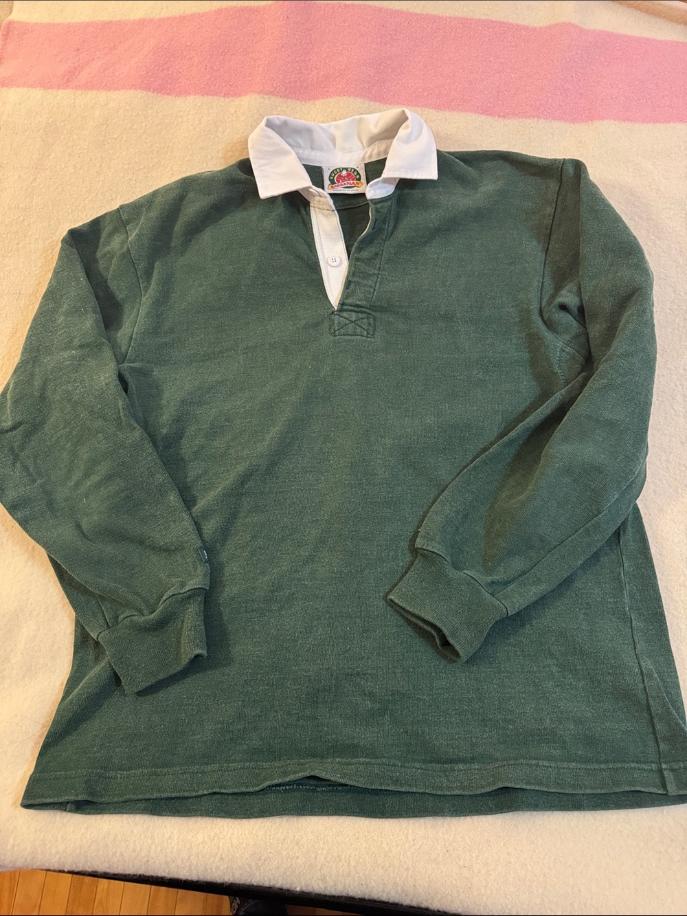 Barbarian Rugby, classic green cotton rugby shirt, mens L, rare no embroidery